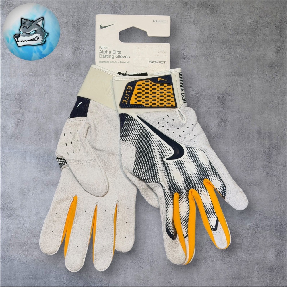 Nike Alpha Elite Batting Gloves West Virginia Mountaineers Team Issued Sz Large